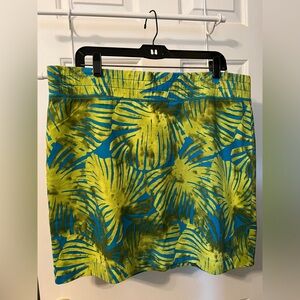 Tommy Bahama Floral Skirt Green Blue Pattern 100% Cotton Pull On Size Large